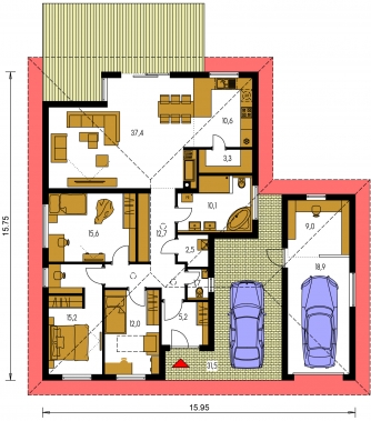 Spiegelverkehrter Entwurf | Grundriss des Erdgeschosses - BUNGALOW 202